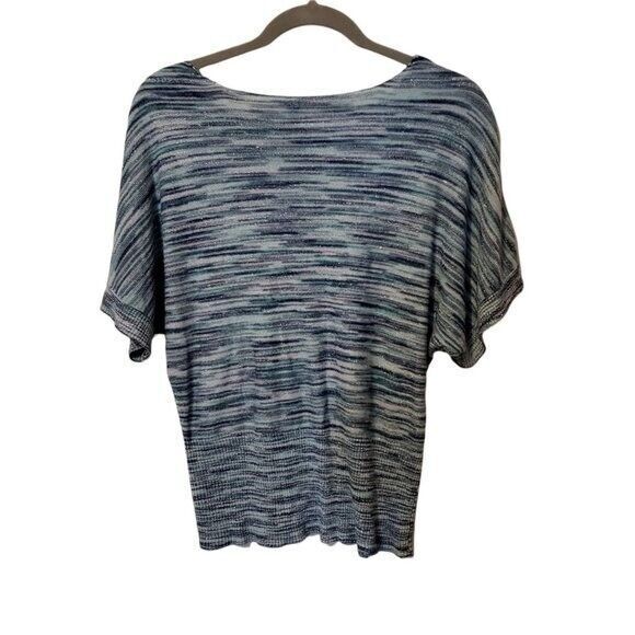 Massini Womens Sz L Blue Striped Short Sleeve Blouse - Picture 2 of 8